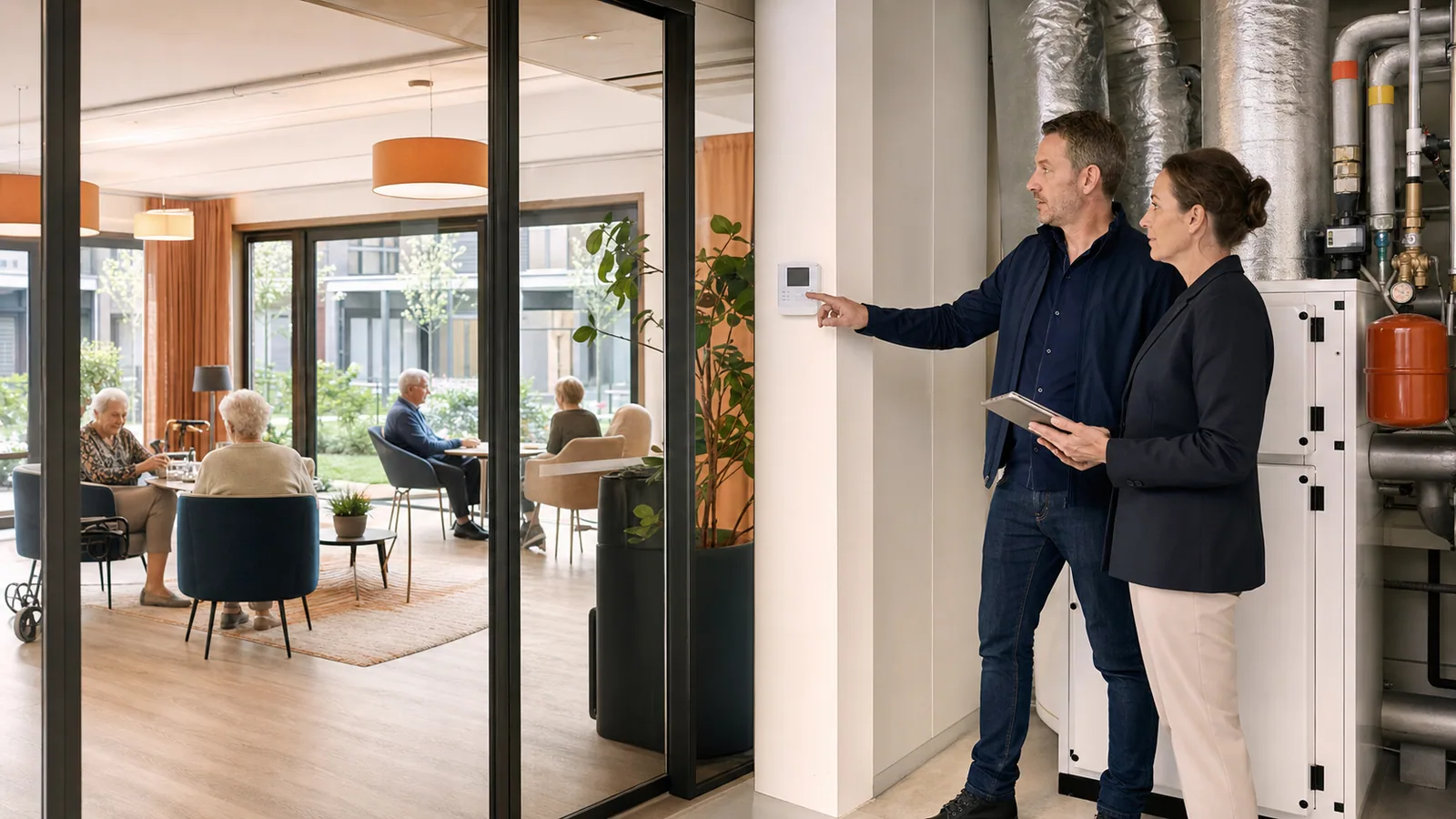 Cutting energy costs of care sites with central monitoring and no loss of comfort