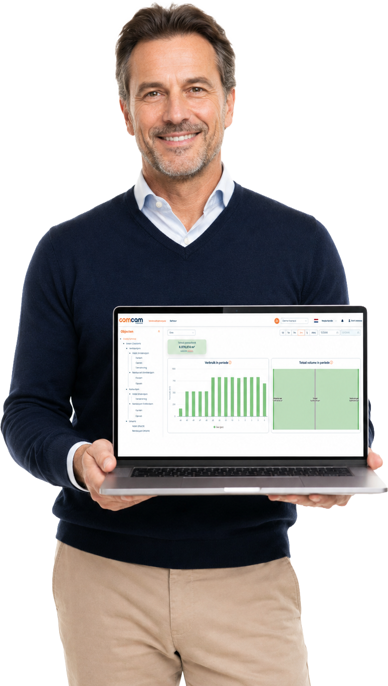 Energy Intelligence (by COMCAM) dashboard op laptop